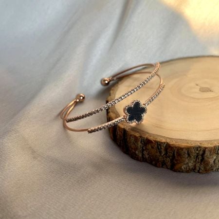 18K Rose Gold Plated Black Floral Inspired Kada